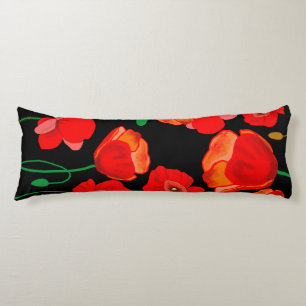 Red poppies on black background illustration body cushion