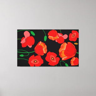 Red poppies on black background illustration canvas print