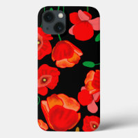 Red poppies on black background illustration