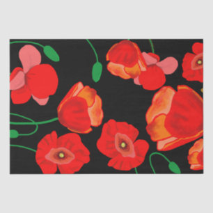 Red poppies on black background illustration  tissue paper