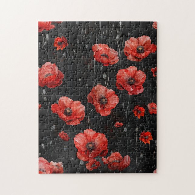 Red poppies on black jigsaw puzzle (Vertical)