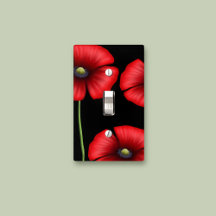 Red Poppies on Black Light Switch Cover
