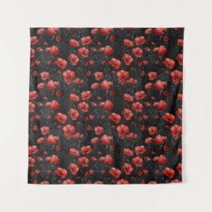 Red poppies on black tapestry