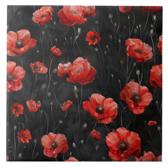 Red poppies on black tile (Front)