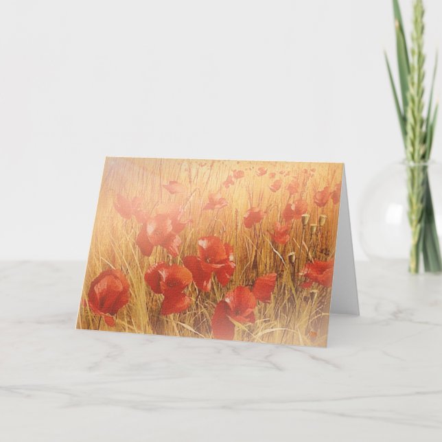 Red Poppies On Canvas Greeting Cards (Front)
