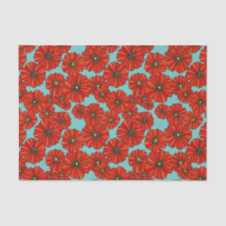 red poppies on dusty turquoise tissue paper