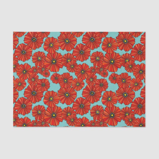 red poppies on dusty turquoise tissue paper (Front)
