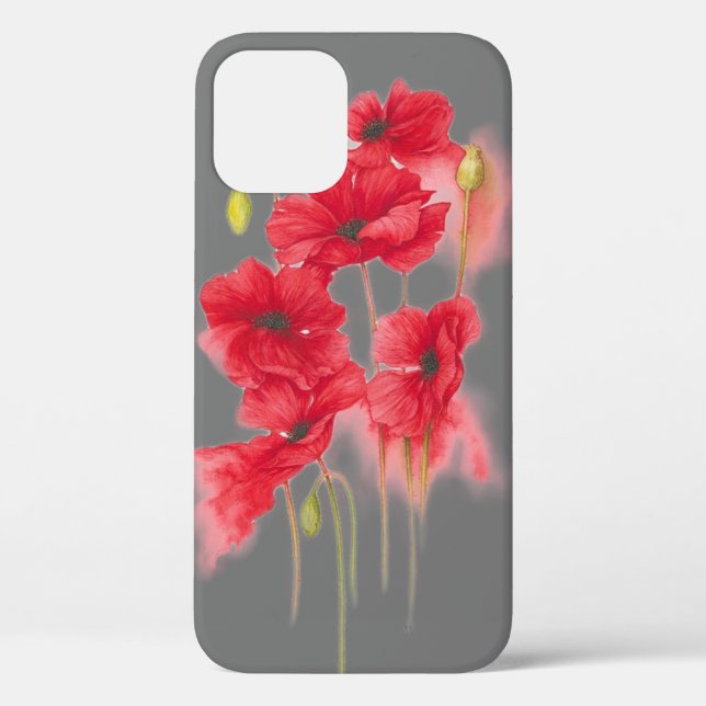 red poppies on grey Case-Mate iPhone case (Back)