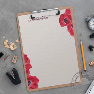 Red Poppies on Text Background Personalized Notepad