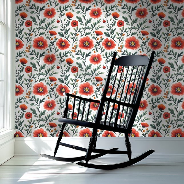 Red Poppies on White Background Floral Wallpaper (Creator Uploaded)