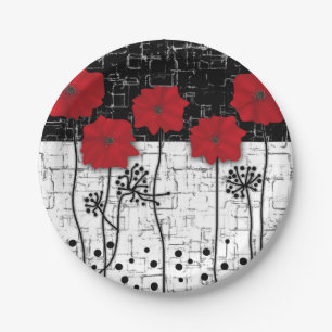 Red poppies paper plate