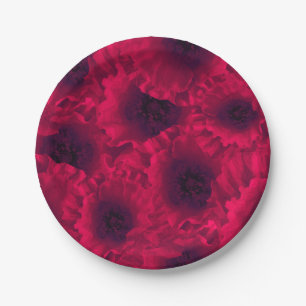 Red poppies paper plate