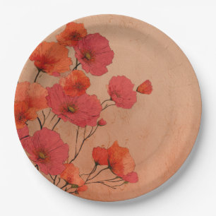 Red poppies paper plates