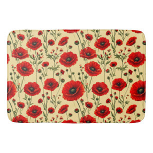 Red poppies pattern bath mat