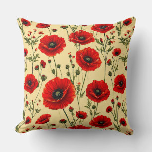 Red poppies pattern cushion
