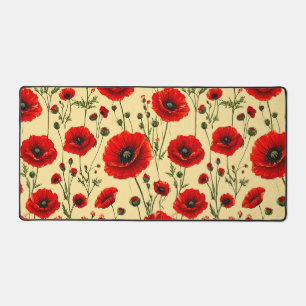 Red poppies pattern desk mat