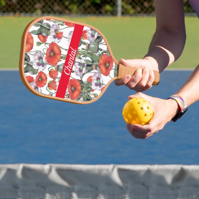 Red Poppies Pattern Personalised   Pickleball Paddle (Insitu)