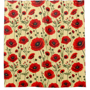 Red poppies pattern shower curtain