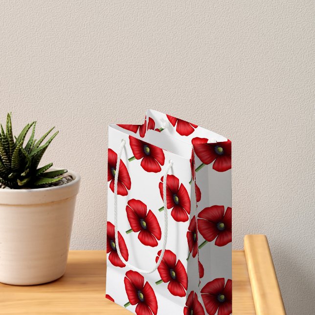 Red Poppies Pattern Small Floral Gift Bag (A pretty poppy patterned small gift bag. Check out the collection for other sizes)