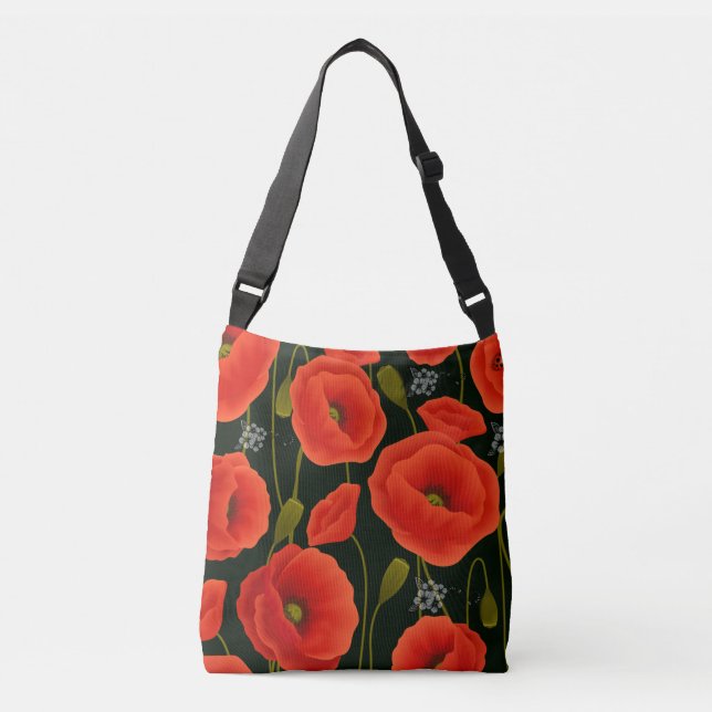 Red Poppies Personalised Crossbody Bag (Front)