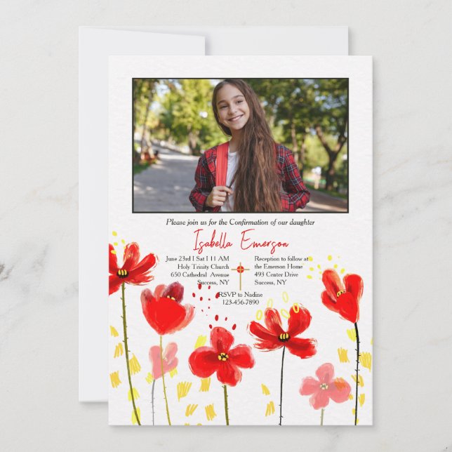 Red Poppies Photo Confirmation Invitation (Front)