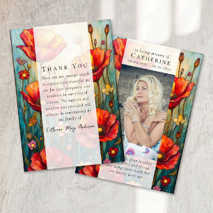 Red Poppies Photo Sympathy Funeral Memorial Thank You Card