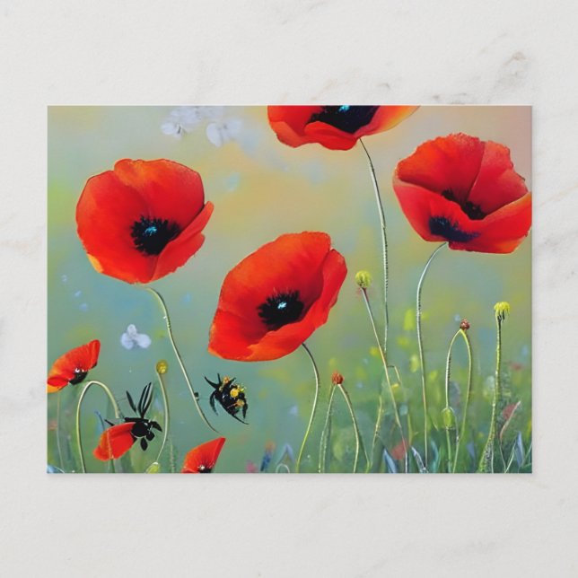 Red Poppies Plants Postcard (Front)