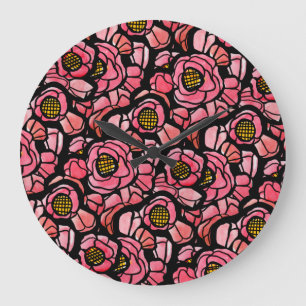 Red Poppies Poppy art Flower design pattern        Large Clock