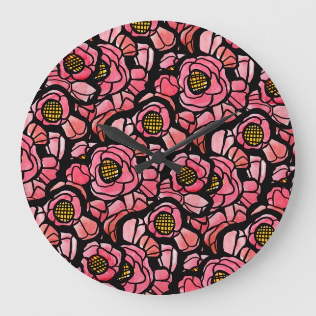 Red Poppies Poppy art Flower design pattern        Large Clock (Front)