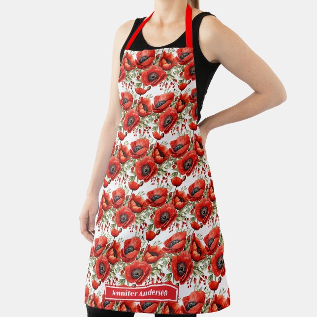 Red Poppies Poppy Floral  Apron (Insitu)