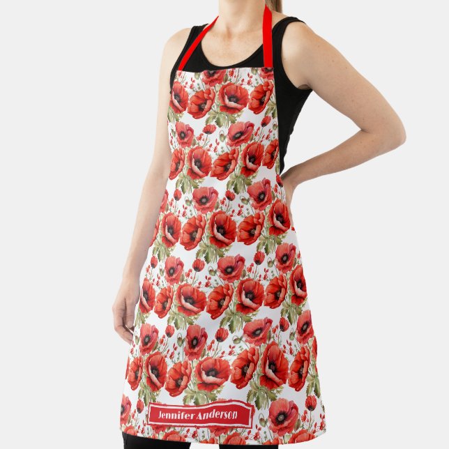 Red Poppies Poppy Floral  Apron (Insitu)