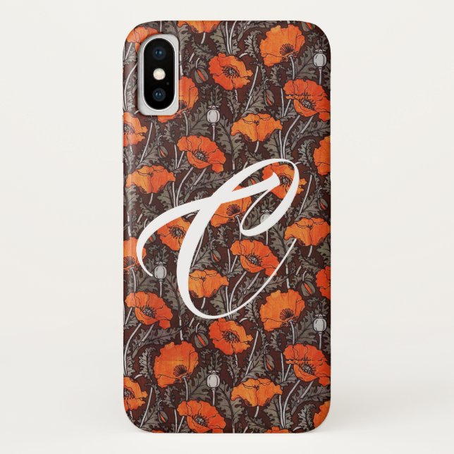 RED POPPIES Poppy Floral Blavk White Monogram Case-Mate iPhone Case (Back)