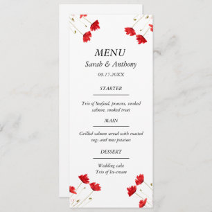 Red Poppies Poppy Floral Watercolor Wedding Food Menu