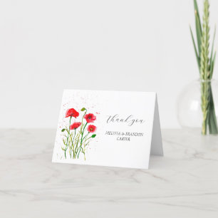 Red Poppies Poppy Flower Floral Wedding Thank you  Card