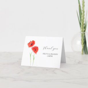 Red Poppies Poppy Flower Floral Wedding Thank you  Card