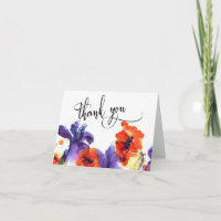Red Poppies, Purple Iris Watercolor Thank You