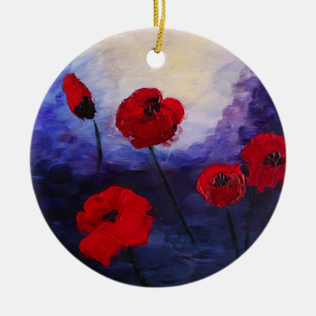 Red  Poppies Purple Painting  Ornament (Front)