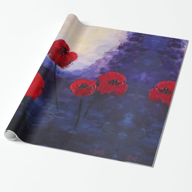 Red  Poppies Purple Painting Wrapping Paper (Unrolled)