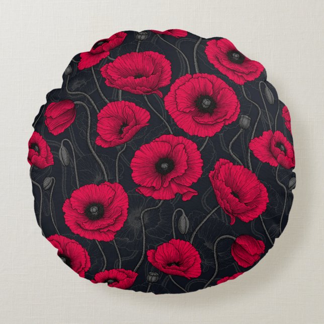 Red Poppies Round Cushion (Front)