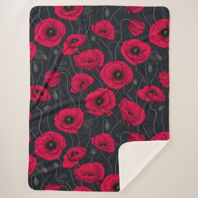 Red Poppies Sherpa Blanket (Front)
