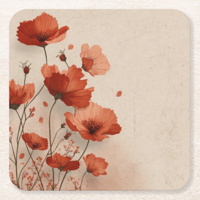 Red poppies. square paper coaster (Front)