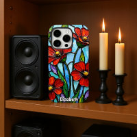 Red Poppies Stained Glass Style