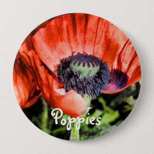Red Poppies & Stamen Flowers Flora Art Gifts 10 Cm Round Badge