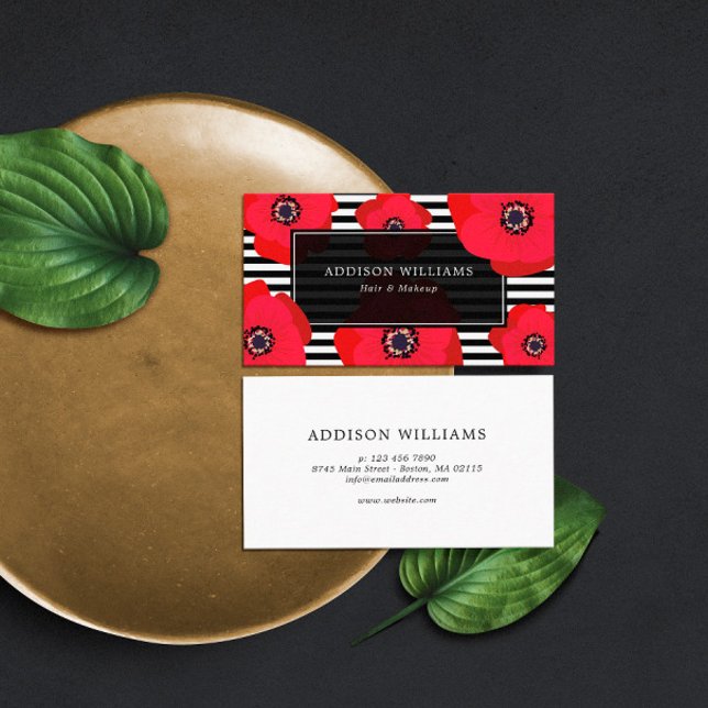 Red Poppies & Stripes Business Card (Creator Uploaded)