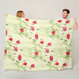 Red poppies summer meadow, wild flowers fleece blanket