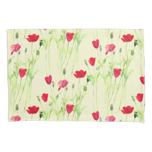 Red poppies summer meadow, wild flowers pillowcase