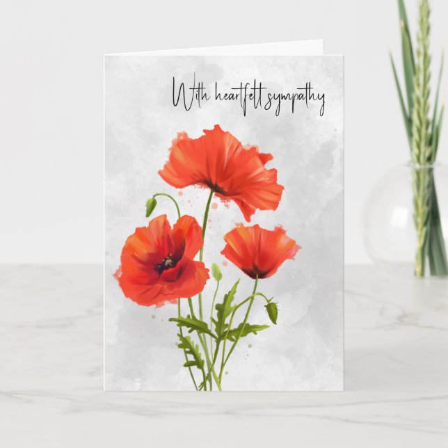 Red Poppies Sympathy On Grey Card (Front)