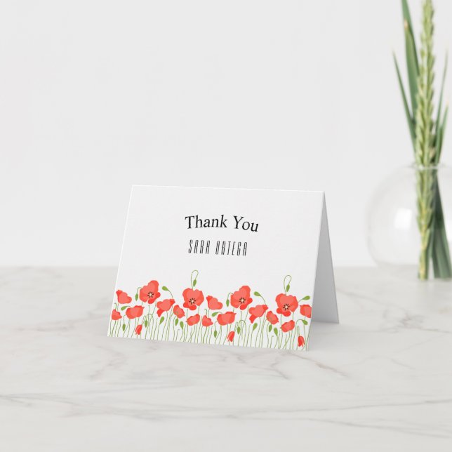 Red Poppies Thank You Card (optional photo) (Front)