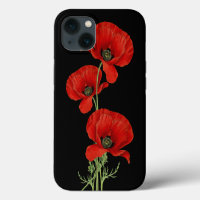 Red Poppies Vintage Botanical
