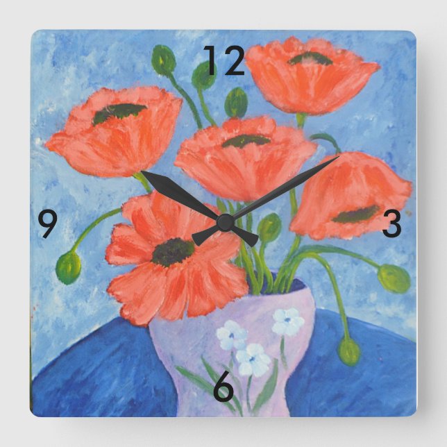 Red Poppies Wall Clock (Front)